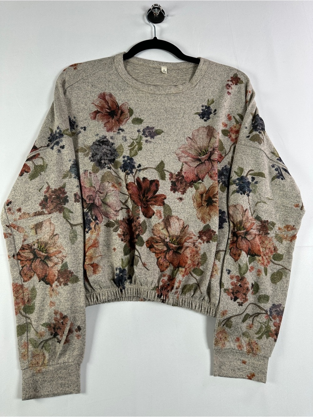 Floral Boxy Crewneck Sweatshirt Oatmeal Heather Grey M